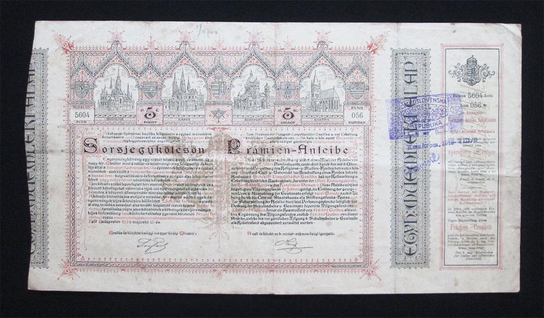 Budapest-Liptvros Bazilika ptsi sorsjegy 5 forint 1886